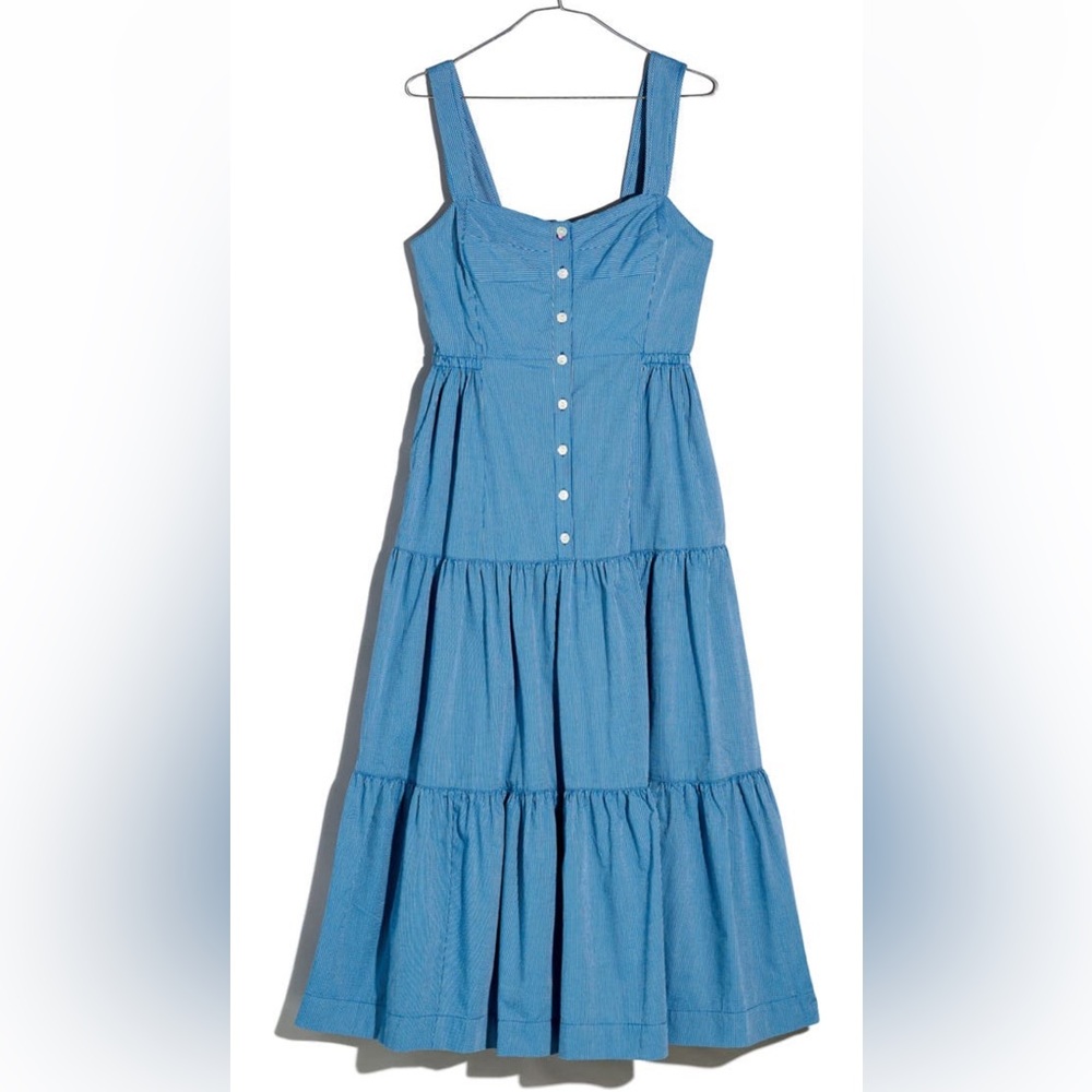 Madewell Women’s Button-Front Tiered Midi Dress in Stripe